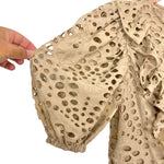 Express Tan Eyelet Lace Puffed Sleeve Ruffle Peplum Top- Size S (sold out online)