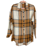 Cupshe Neutral Plaid Adaline Oversized Button Up- Size M