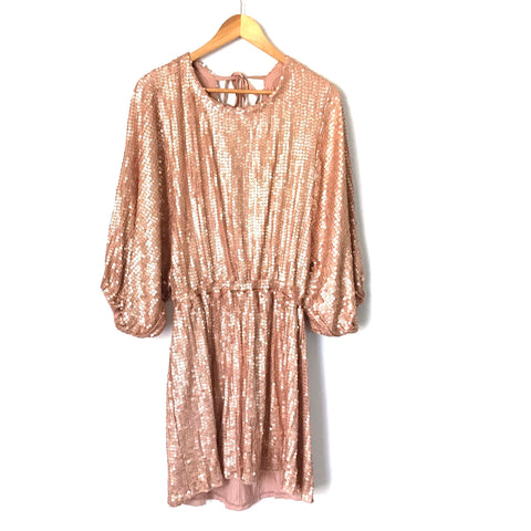 Show Me Your Mumu Rose Gold Sequins Mini Dress with Tie Exposed Back- Size S
