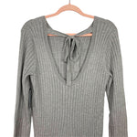 WAYF Dede & Emily BFF Collection Grey Ribbed Tie Back Front Slit Sweater Dress NWT- Size M (sold out online)