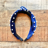 No Brand Blue Velvet with Pearls Knot Headband