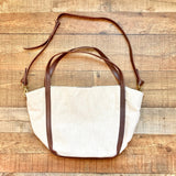 Madewell Large Cream Cotton-Linen Magnetic Closure Tote with Leather Straps (sold out online)