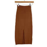 Free People Brown Ribbed Knit Center Slit Sweater Skirt NWT- Size XS