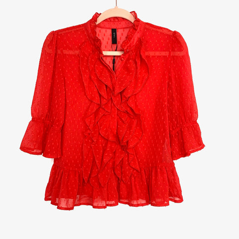 Y.A.S Red Swiss Dot Ruffle Blouse NWT- Size ~XS/S (see notes)