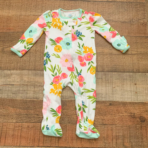 Cloud Island Tropical Floral Print Zip Up Footie with Mittens- Size 3-6M