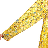 SundayUp Yellow Floral Print Keyhole Front Metallic Striped Dress- Size L