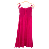 LOFT Pink Smocked Bodice Tie Strap Eyelet Hem Dress- Size XXS (sold out online)