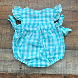Three Sisters Blue and White Check Side Bow Romper- Size 3M