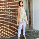 Free People White/Tan Striped Ruffle Sleeve Top NWT- Size M
