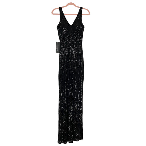 AZAZIE Occasions Black Sequin Padded Dancing to the Music Wide Leg Jumpsuit NWT- Size S (sold out online)