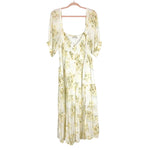 Abercrombie & Fitch White Yellow Floral Smocked Bodice Front Slit Dress- Size XL (sold out online)