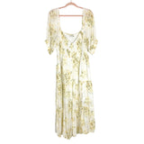Abercrombie & Fitch White Yellow Floral Smocked Bodice Front Slit Dress- Size XL (sold out online)