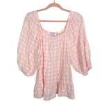 Petal + Pup Pink/Ivory Checkered Pattern with Balloon Sleeves Top NWT- Size 6