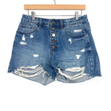 Nature Denim Button Up Distressed Jean Shorts- Size M