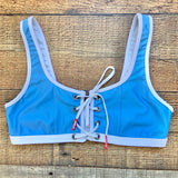 Fit Mama Blue and White Lace Up Front Sports Bra- Size S