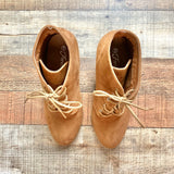Forever Tan Suede Lace Up Block Heel Booties- Size 9 (see notes)