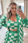 Show Me Your Mumu Green Checker Knit Cardigan NWT- Size L (we have matching pants and top)