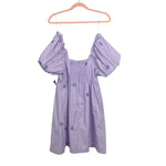 The Impeccable Pig Lavender Embroidered Floral Puff Sleeve Dress NWT- Size S