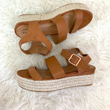 Bamboo Tan Faux Leather Platform Espadrille Sandals- Size 8.5