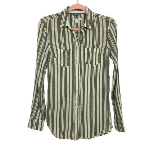 Merona Green/Cream Stripped Button Down Top- Size XS