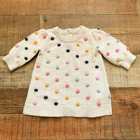 Baby Gap Tan Multicolor Pom Pom Sweater- Size 0-3M