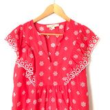 LOFT Coral Eyelet Ruffle Sleeve Top- Size XS