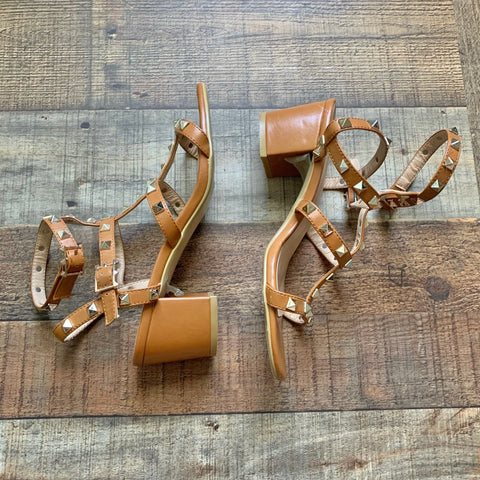Comfity Camel Studded Ankle Strap Block Heel Sandals- Size 8