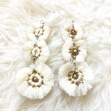 No Brand White and Gold Circle Tassel Earrings (see notes)