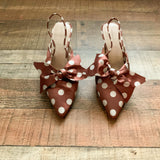 Something Navy Brown and White Polka Dot Satin Bow Slingback Heels- Size 7.5 (sold out online)