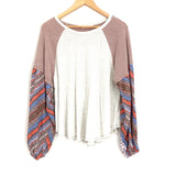 Hummingbird Striped Colorful Bubble Sleeve Blouse - Size S