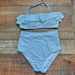 No Brand Blue/White Striped High Waisted Two Piece Set- Size M (sold as set)