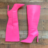 River Island Hot Pink Croc Embossed Boots- Size UK 7/US 9 (BRAND NEW CONDITION)