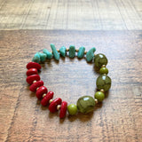 No Brand Chunky Beads with Turquoise and Red Rocks Bracelet and Long Necklace Set (sold as a set)