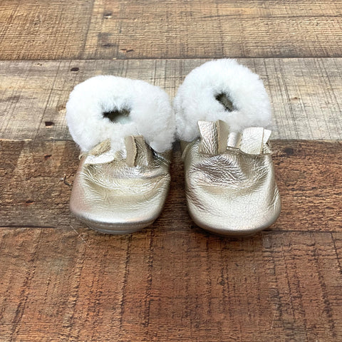 Freshly Picked Gold Faux Fur Moccasins- Size 4