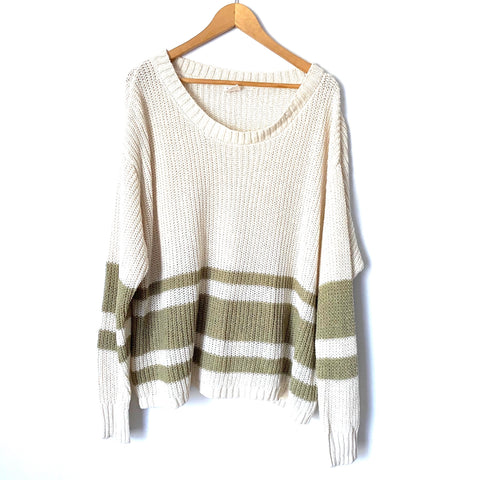 By Together Cream Oversized Boatneck Sweater with Green Stripes- Size M