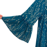 Lilly Pulitzer Teal Gold Pattern Sheer Ruffle Sleeves Dress- Size XL (see notes)