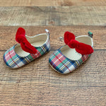 Baby Gap Plaid Red Velvet Bow Shoes- Size 0-3M