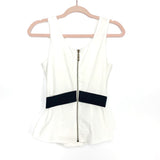 Alythea White Ruffle Front Black Belted Back Zipper Blouse- Size S