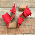 Free People Red Rosie Ruffle Stacked Heel- Size 39 (Sold Out Online!)