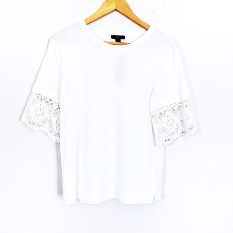 J Crew White Top with Crochet Trim Sleeves NWT- Size XS