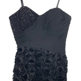 Gail Garrison Black Beaded/Pleated Bodice Floral Bottom Removable Strap Cocktail Dress- Size 4