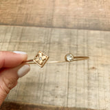 No Brand Gold Square Flower/Rhinestone Thin Cuff Bracelet