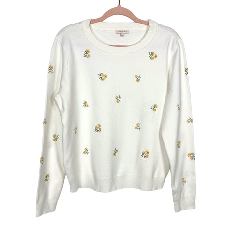 Skies are Blue Yellow Floral Embroidered Sweater- Size L