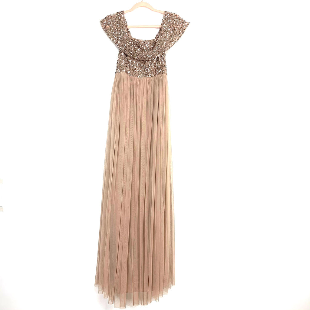 Maya Deluxe Taupe Blush Bridesmaid Maternity Off the Shoulder Sequin B The Saved Collection Maya Deluxe Taupe Blush Bridesmaid Maternity Off the Shoulder Sequin B The Saved Collection