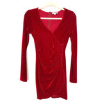 Aura Red Velvet Side Ruching With Decorative Button-Loop Sequence Dress- Size XS