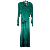 L'Academie Green Satin Button Up Belted Front Slit Dress NWT- Size M (sold out online)