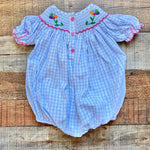 Poppy Kids Blue and White Check Flower Smocked Bubble- Size 3M