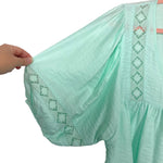 Vestique Mint with Diamond Pattern Sheer Detail Balloon Sleeves Top- Size M