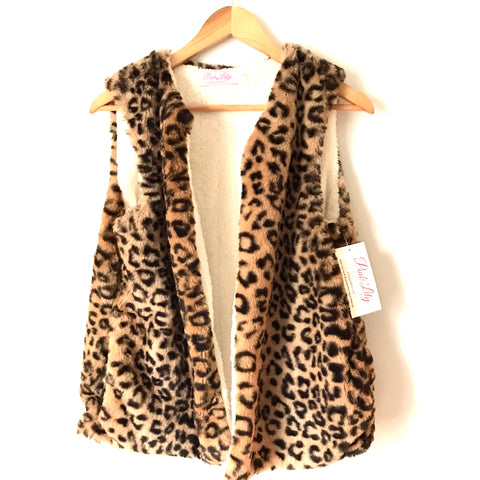 Pink Lily Animal Print Faux Fur Vest NWT- Size S