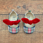 Baby Gap Plaid Red Velvet Bow Shoes- Size 0-3M